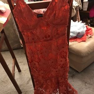 Prettylittlethings Orange Lace Strapless Dress